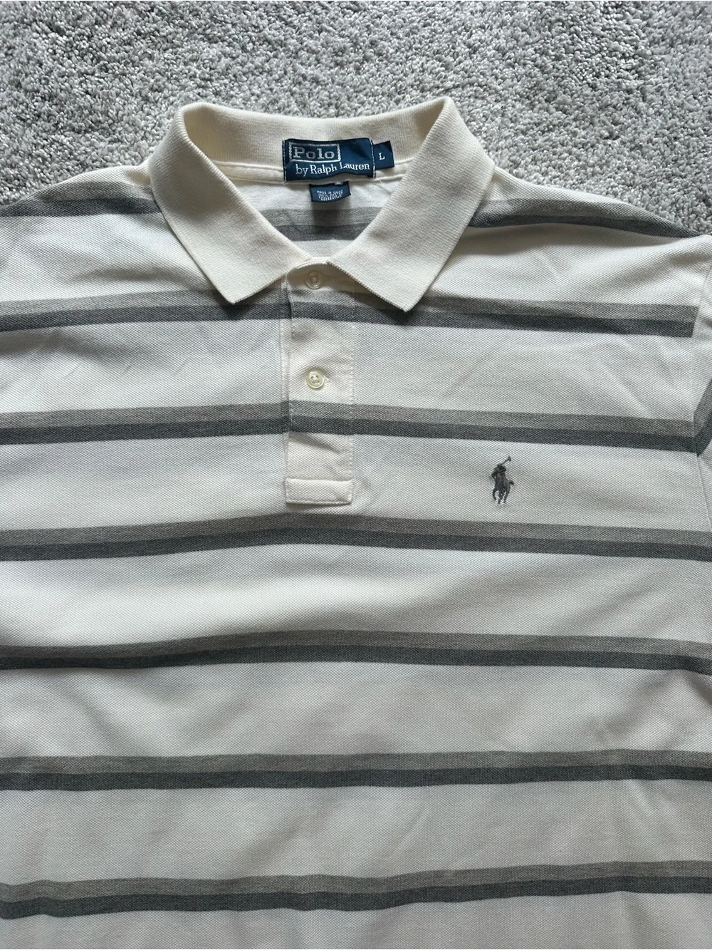 Polo by Ralph Lauren Cream and Gray Striped Cotton Polo